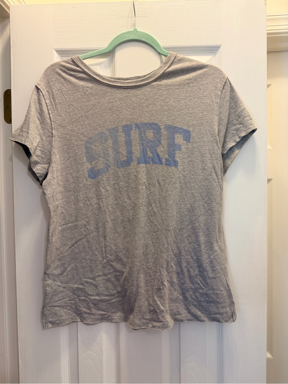 We The Free Gray Short Sleeve Tee with Blue "SURF" Graphic